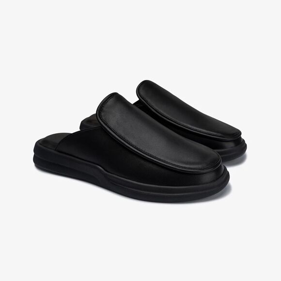 LUSSO Esto Black Smooth Leather Unisex Slides / Slippers - Picture 1 of 5